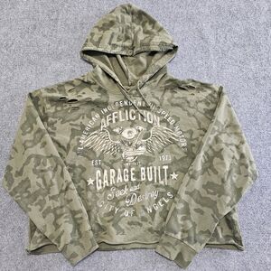 Affliction Garage Built Womens XL Crop Camo Distressed Hoodie Sweatshirt Biker